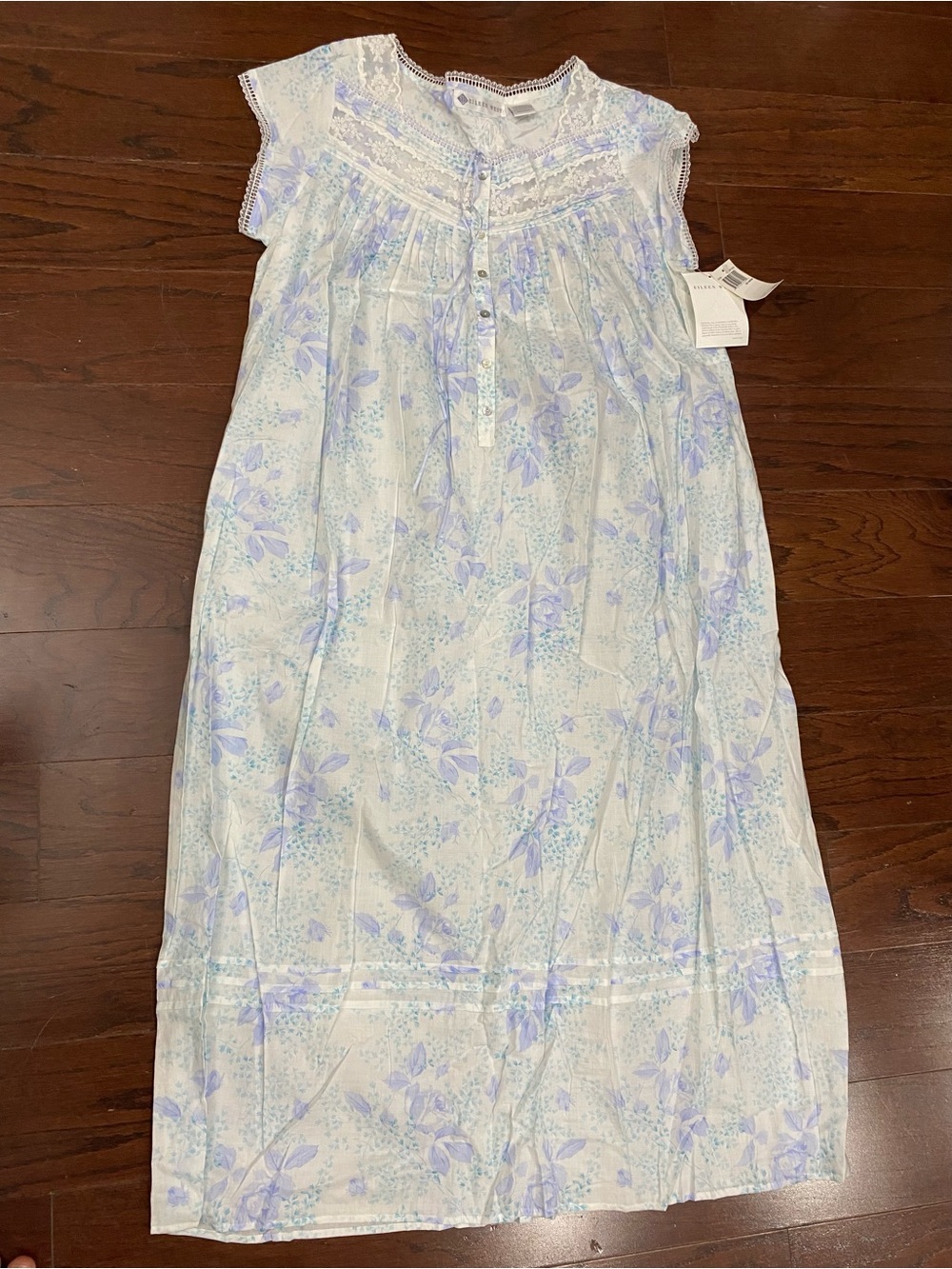 EILEEN WEST Cotton Lawn Woven Blue Floral Sleeveless Ballet Nightgown Medium NWT